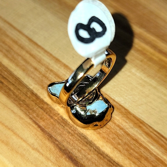 NWT Raw Turquoise Stone Golden Dip Setting Western Cowgirl Barbie Cockta… - Picture 4 of 4